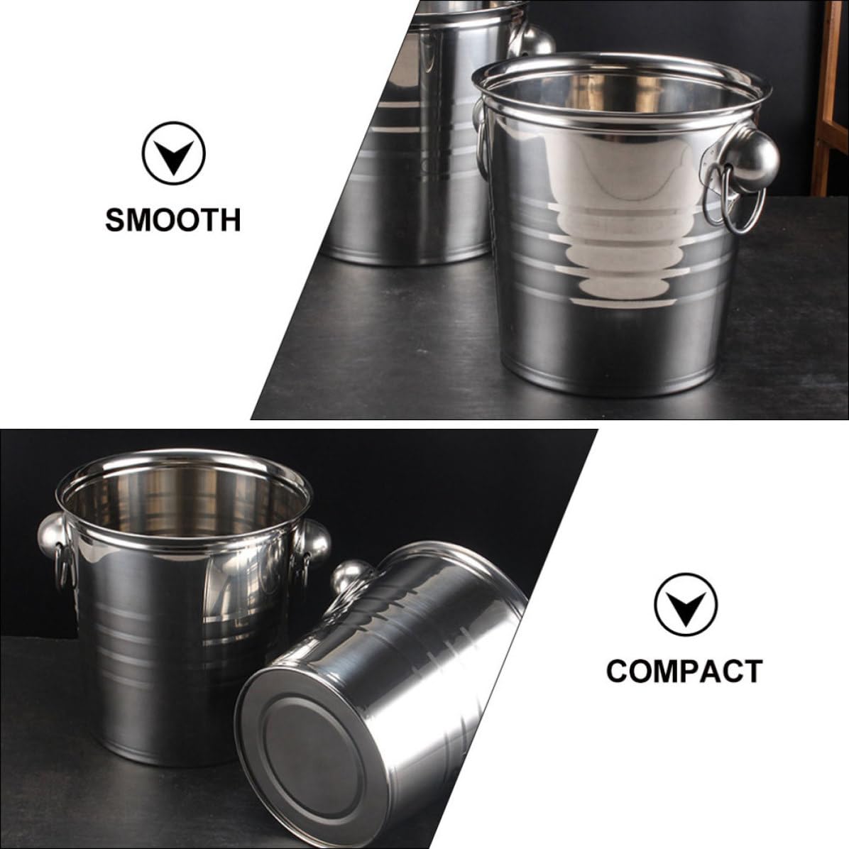 Zerodeko 2 Piezas Cubitera de Acero Inoxidable 3l Portátil con Asa