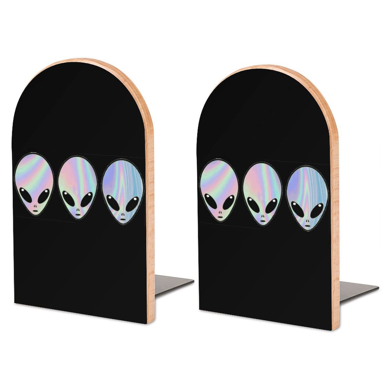 Psychedelic Aliens Bookends Heavy Duty Book Stand 1 Pair for Home Office Shelves Decorative