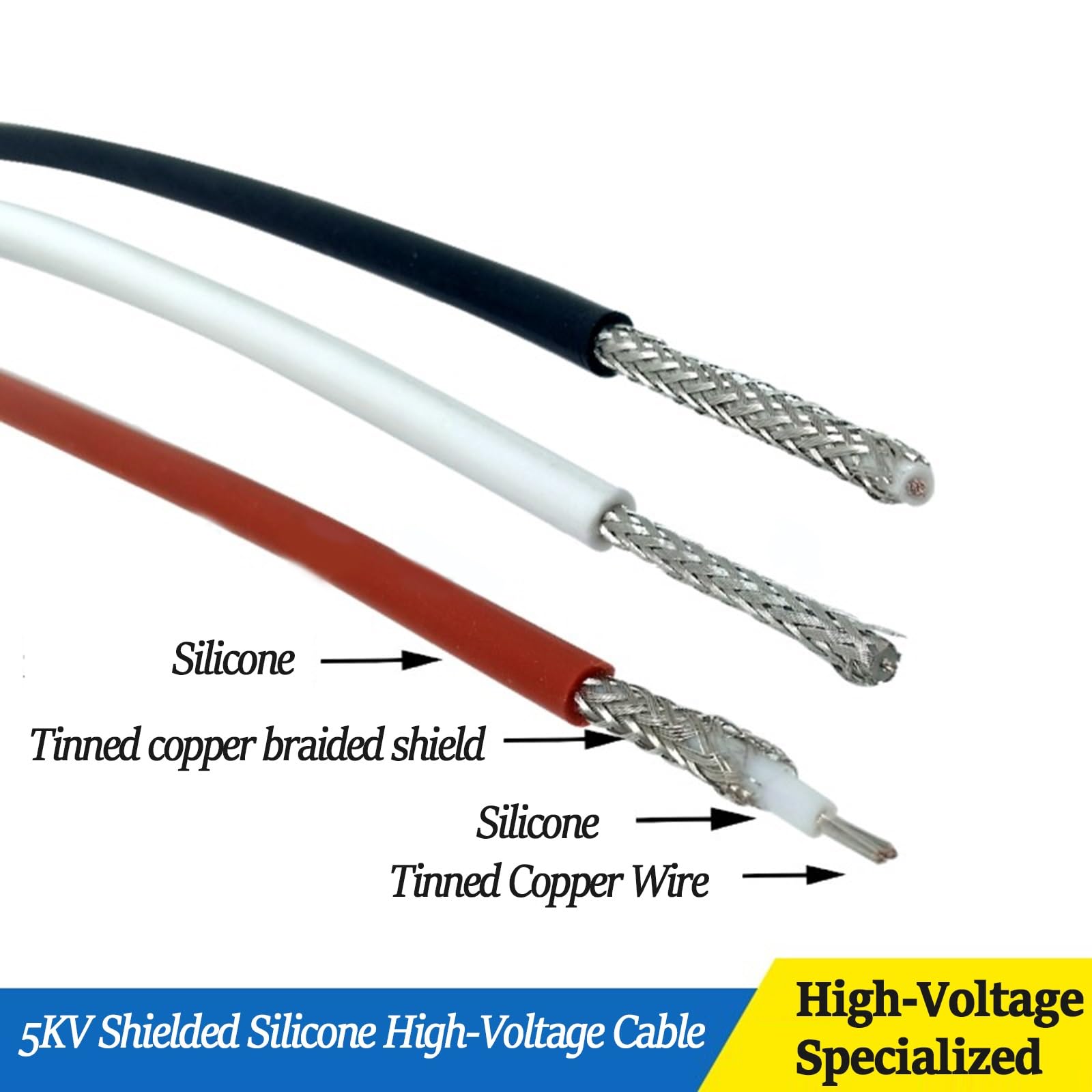 16AWG 5KV High-Voltage Shielded Silicone Wire 15-100 FT, Tinned Copper Flexible Rubber Cable, -60°C To +200°C High Temperature Ignition Wire Motor Lead, Dielectric Testing Cable(Red,100ft)
