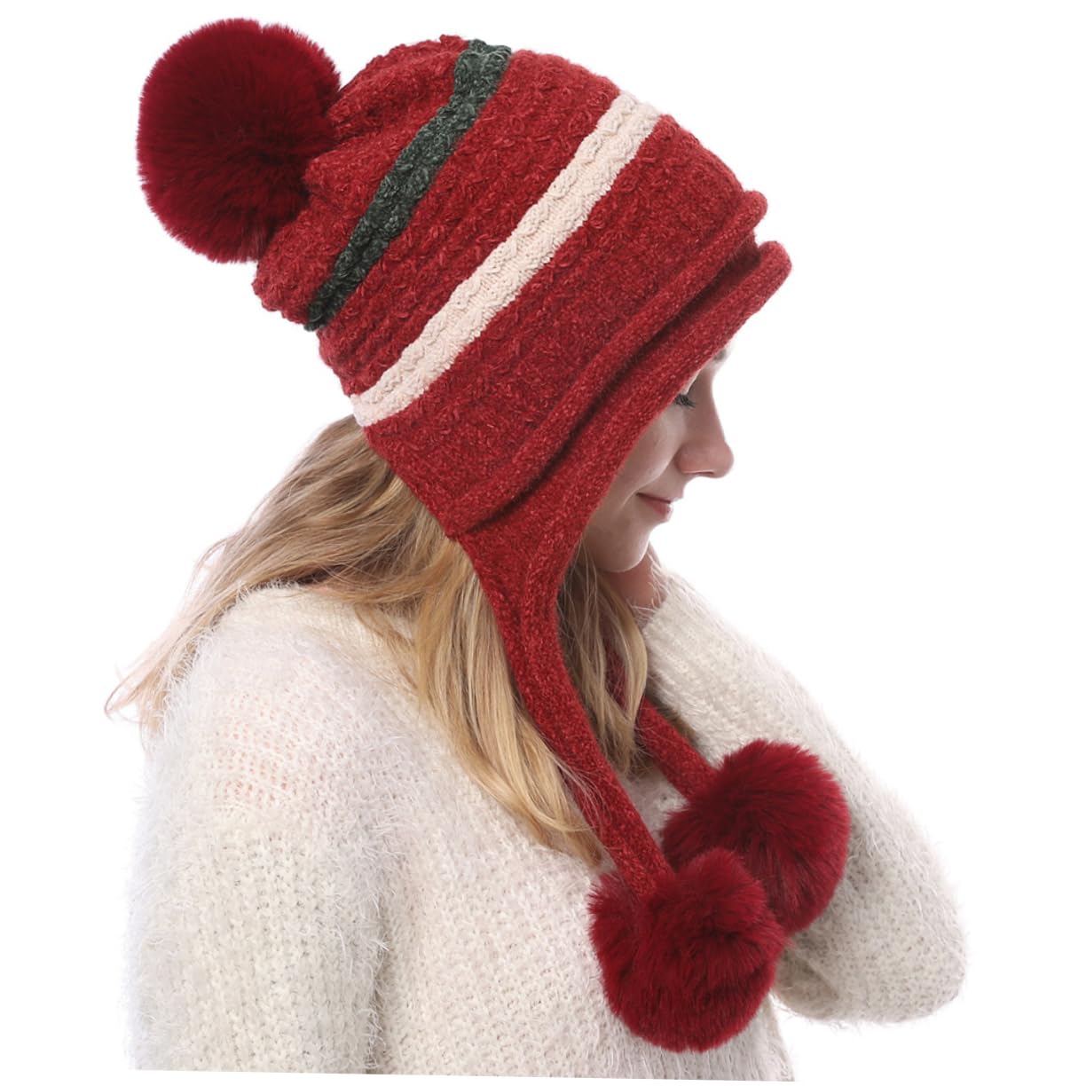 SOIMISS 2piezas Gorro De Lana Trenzado Para Mujer Pompones Sombrero Cálido y Cómodo Para Esquí y Actividades Al Aire