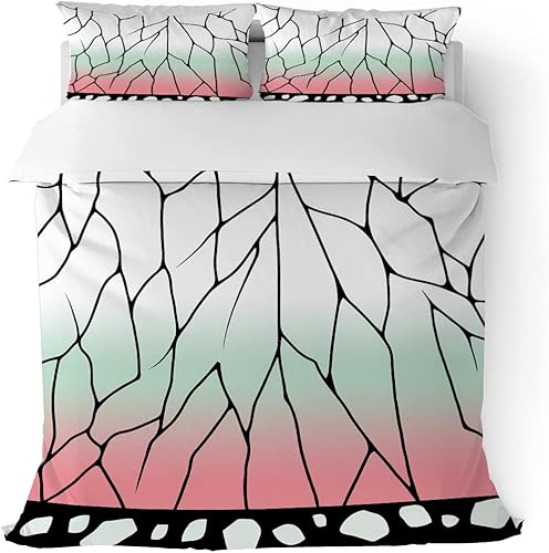 Juego de funda de edredón de anime tamaño Quenn, funda de edredón de Demon Kochou Shinobu para adolescentes, niños y niñas, decoración de