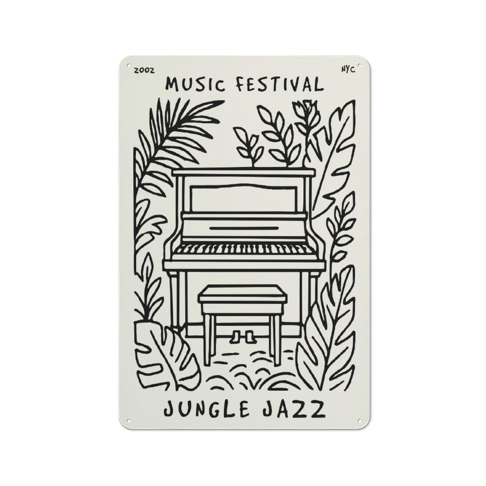 Vintage Jungle Jazz Music Festival Metal Plaque 30x20cm, Diner Style Decor for Bakery, Diner, Cafe Or Family Room
