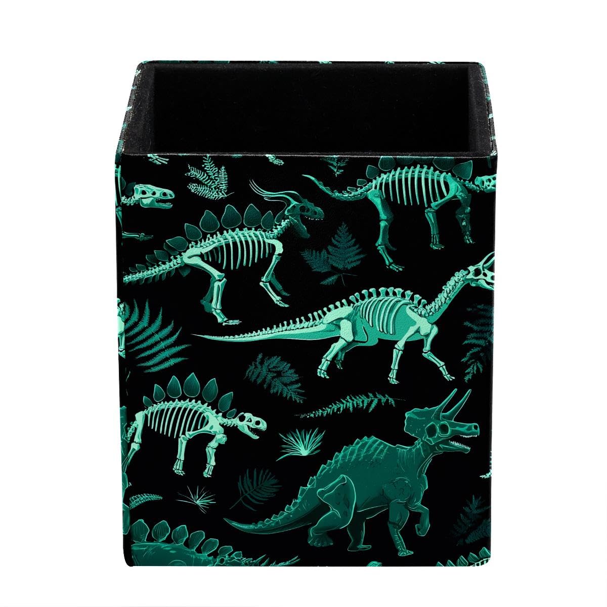 HEOEH Dinosaur Pen Holder Pen Pot, Square Pencil Cup for Desk