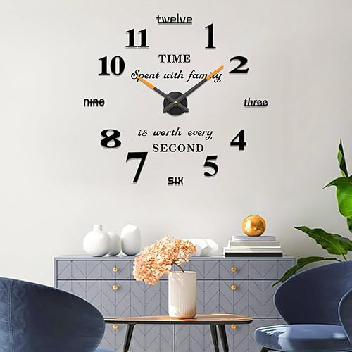 Miniatura 8 de VANGOLD Reloj de pared DIY sin marco, espejo 3D, gran silencio, calcomanías de pared para sala de estar, dormitorio, decoración del hogar