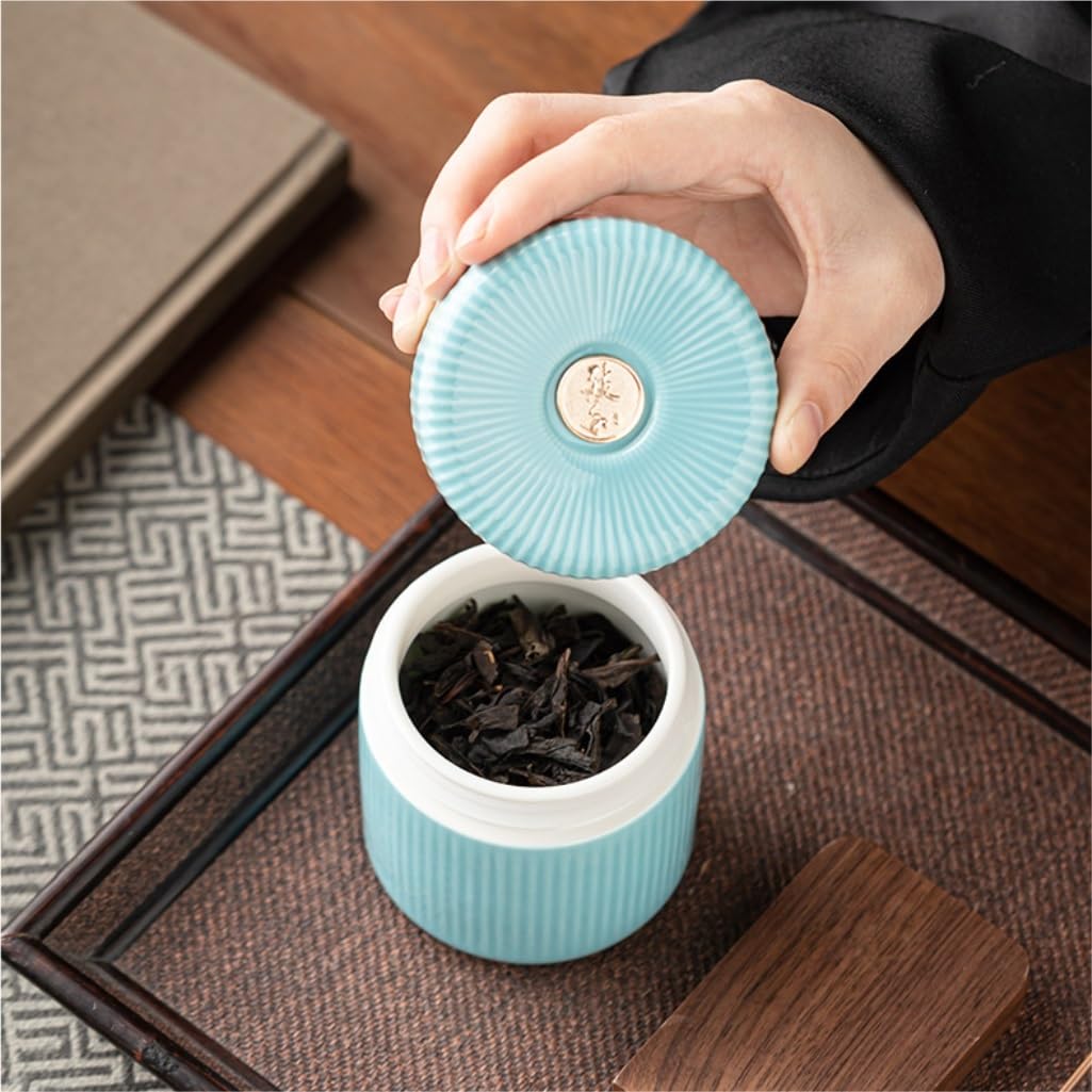 Celadon Cukier Jar Słoik do przechowywania herbaty Loose Little Sealed Jar Kitchen Chin Set Chiński Zestaw z Pudełkiem Na Prezent Podwójny Pojemnik Na Herbatę(C)