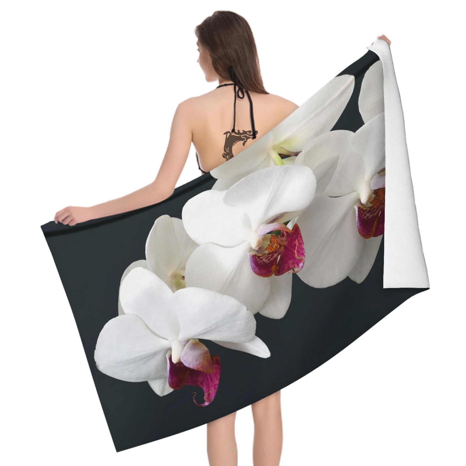 Leichong 3D Phalaenopsis Orchid Beach Towel Large Microfiber Soft Quick Dry for Adults, Flower Bath Towel Lightweight Soft Absorbent for Travel Swimming Pool Sports, 80 x 160 cm