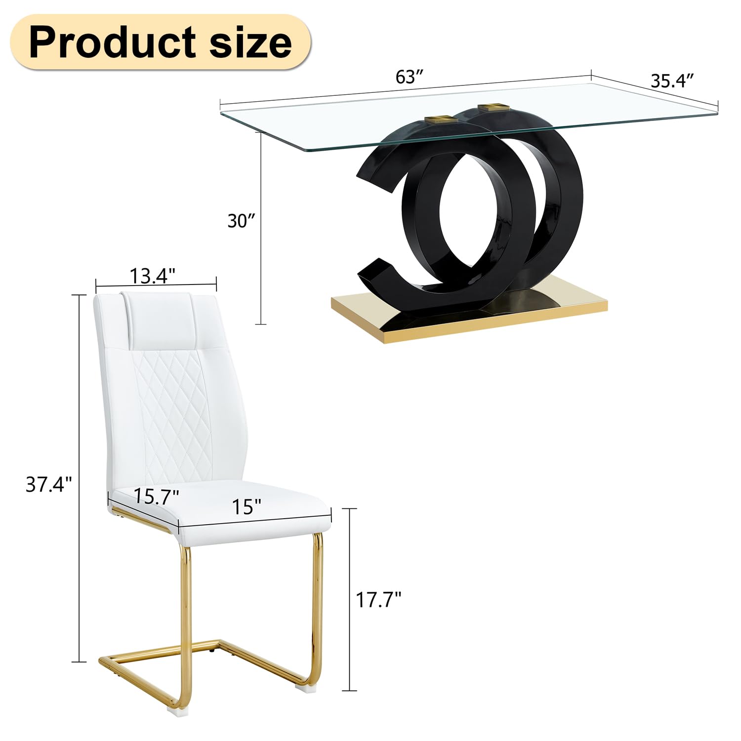 Ebullient 5-Piece Glass Dining Table Set For 4 - Modern Rectangle Table With 4 PU Leather Chairs - View #9