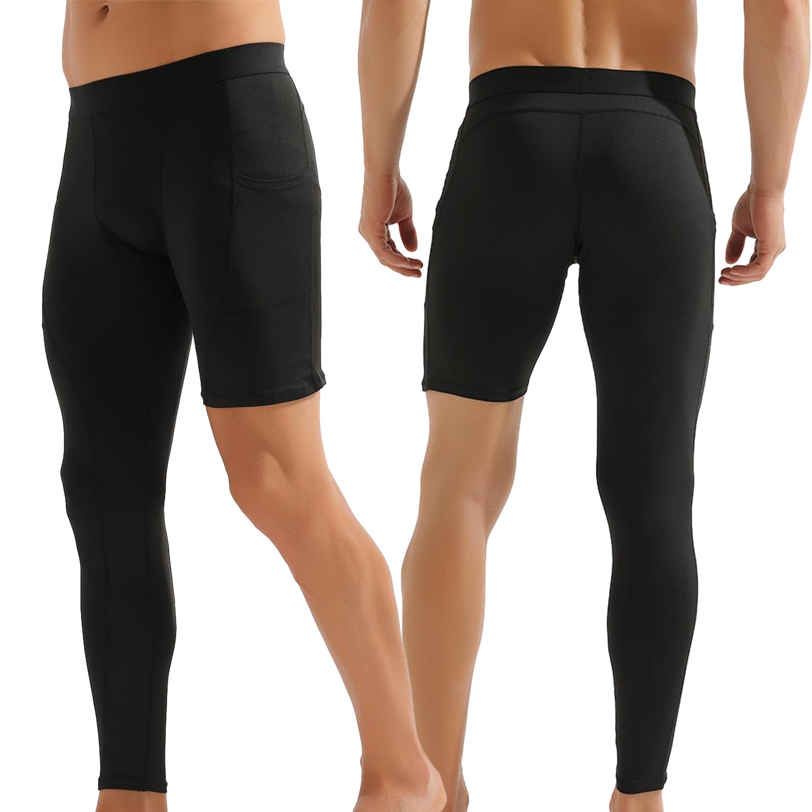 Valcatch 2 Pack Men's Compression Pants with Pockets One Leg Compression Tights for Basketball Sports Leggings Base Layer