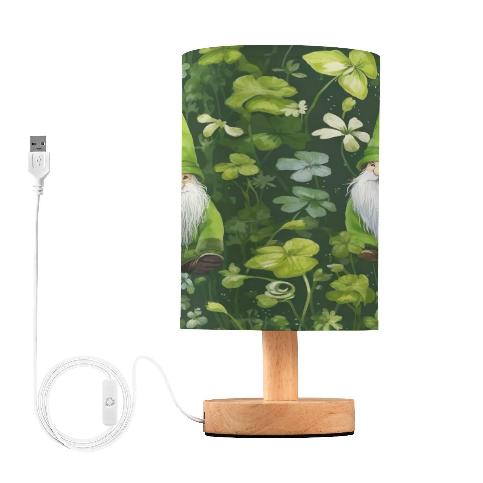 SDMKA St Patrick's Day Gnomes Bedside Table Lamp for Bedroom, Minimalist Nightstand Lamp with Round Fabric Shade for Living Room, Office, No Bulb Required