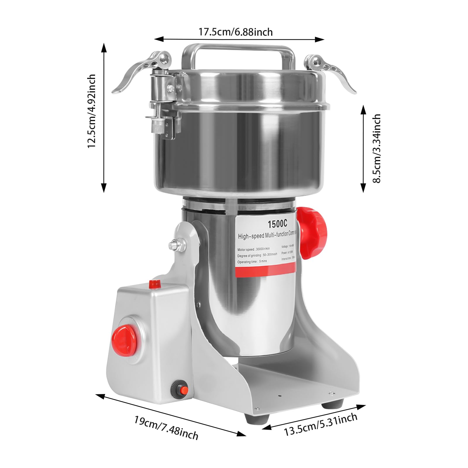 LIAPDG Electric Grain Grinder, High Speed Multi-Function Grain Grinder Commercial Cereals Grain Mill Portable Stainless Steel Pulverizer for Soybeans, Peppers, Coffee Beans 110V (1500g)