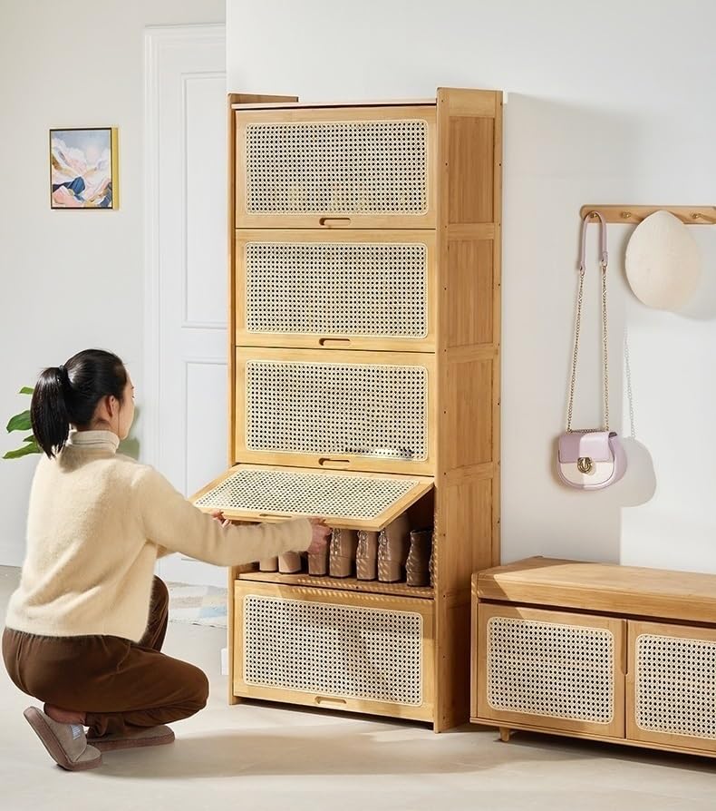 Amazon.com: Japanese-Style Woven Bamboo Shoe Bench, Entryway Bench