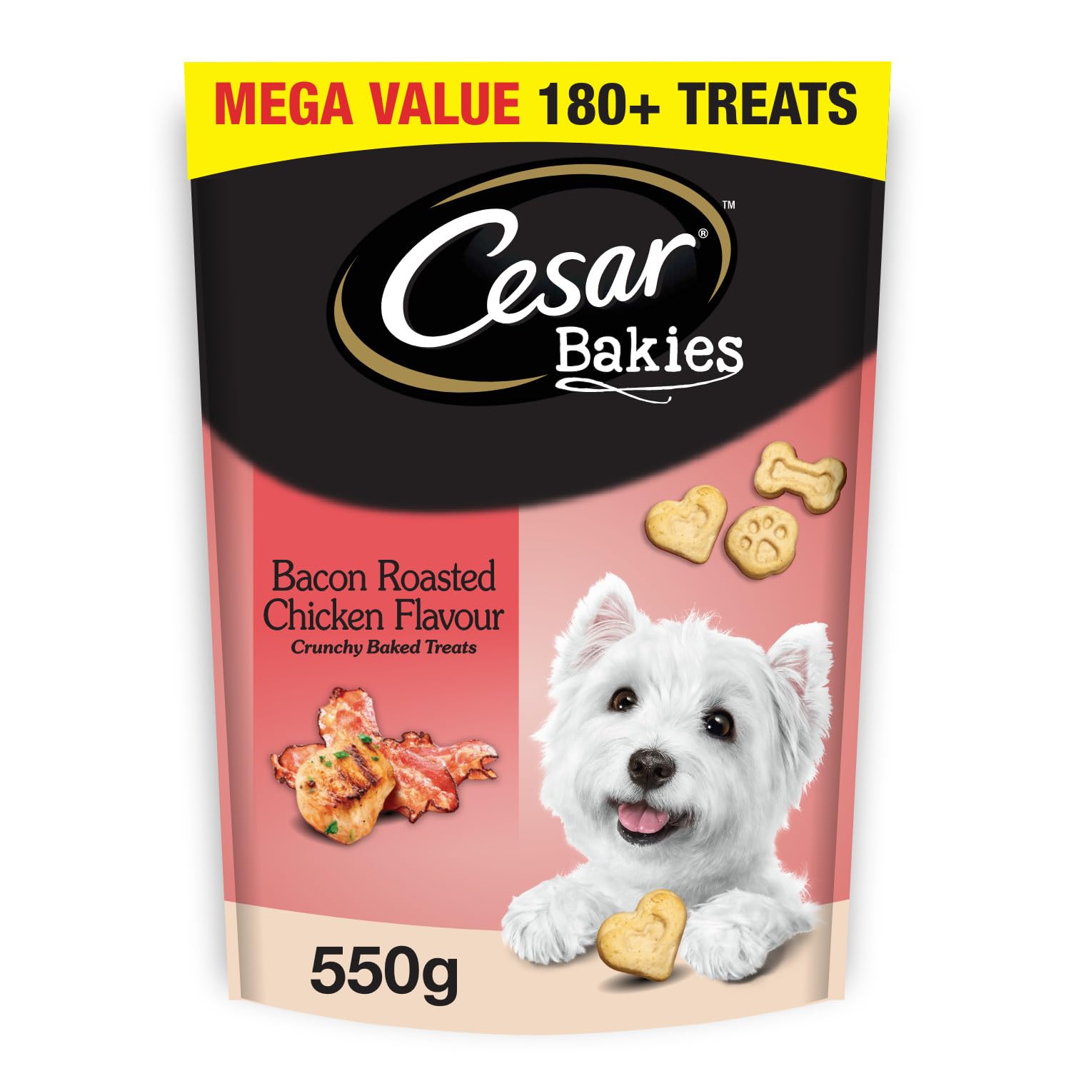 CESAR BAKIES Dog Treats, For Small Breed Adult Dogs, Bacon Roasted Chicken Flavour, Crunchy Texture, Fun Shapes, 550g Resealable Pouch image 2