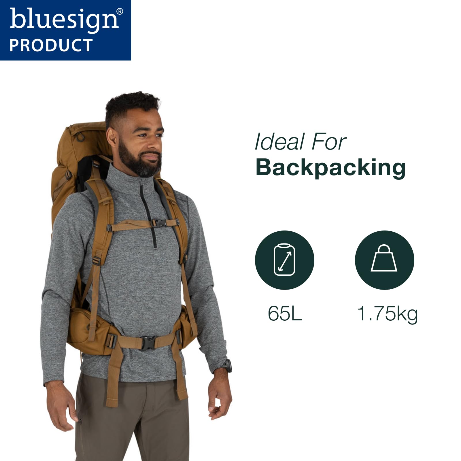 Osprey Rook 65L Men's Backpacking Backpack, Dark Charcoal/Silver Lining, Extended Fit