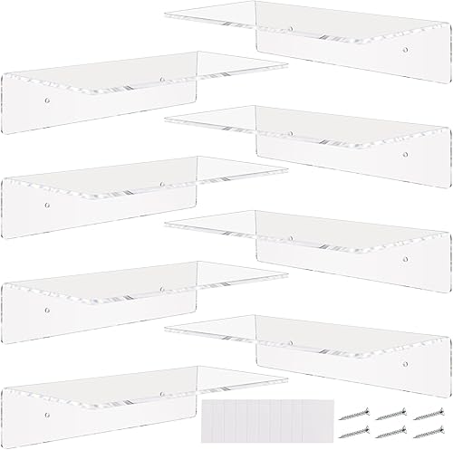 Vinsot Paquete de 8 estantes flotantes acrílicos de 12 pulgadas, exhibición de pared de acrílico transparente de 0.157 in de grosor, estantes