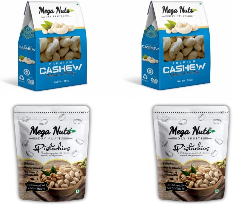 MEGA NUTS Premium Cashews & Pistachios Combo Pack | Whole Crunchy Kaju & Pistachio Nuts | Fresh, Delicious & Nutritious Dry Fruits | Rich in Protein & Healthy Fats | Ideal for Snacking & Gifting (Total 900g)