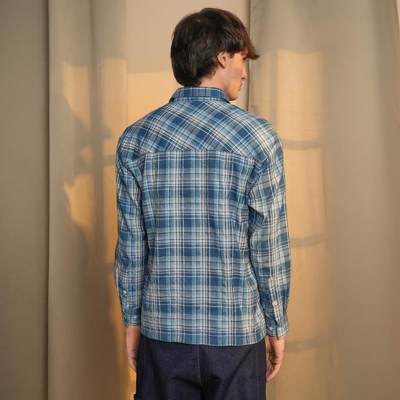 Image of CAHOOT Men's Gingham Shirt | Casual Wear | Spread Collar | Long Sleeve | Button Closure | Shirt Crafted with Comfort Fit for Everyday Wear