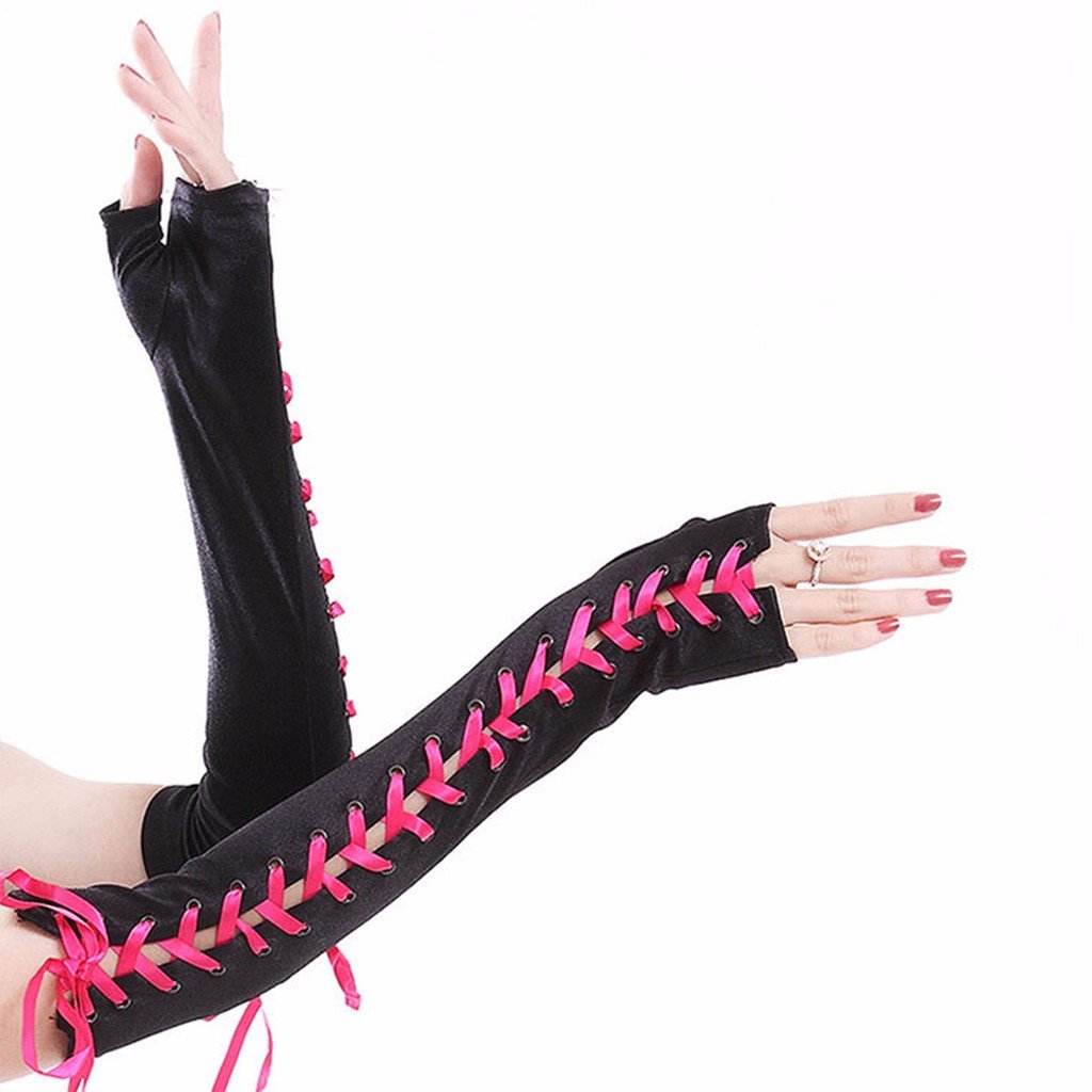 DreamHighWomens Sexy Elbow Length Fingerless Lace Up Arm Warmer Punk Gloves
