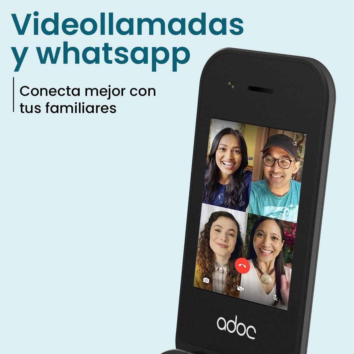 ADOC SC04 Móvil para Mayores con Whatsapp | Teléfono 4G de Tapa con Pantalla Táctil y Teclas Grandes | Botón SOS | Base de Carga | WiFi, Bluetooth | Teléfono Fácil de Usar para Personas Mayores