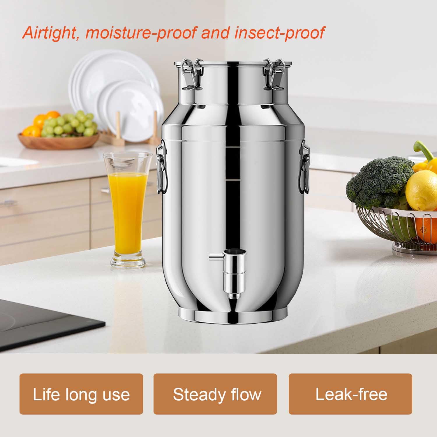 bidón de Agua con Grifo 15 litros Lata de Leche Acero Inoxidable Jarra con Tapa Transporte Cubo para Transportar Leche,para almacenar líquidos y sólidos(Capacity,15L)