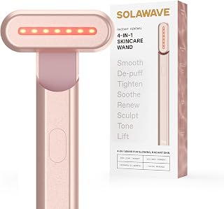 Solawave 4-in-1 Red Light Therapy Wand for Face & Neck | Beauty Device with Galvanic Current, Massager & Warmth | Anti-Aging, Wrinkle Reduction, Skin Tightening, Depuffing & Rejuvenation (Rose Gold)