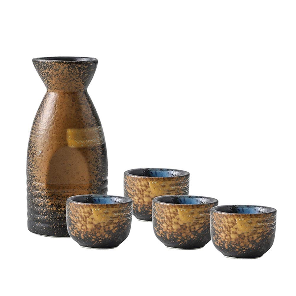 Service à saké céramique avec bouteille et verres traditionnels Rhyme