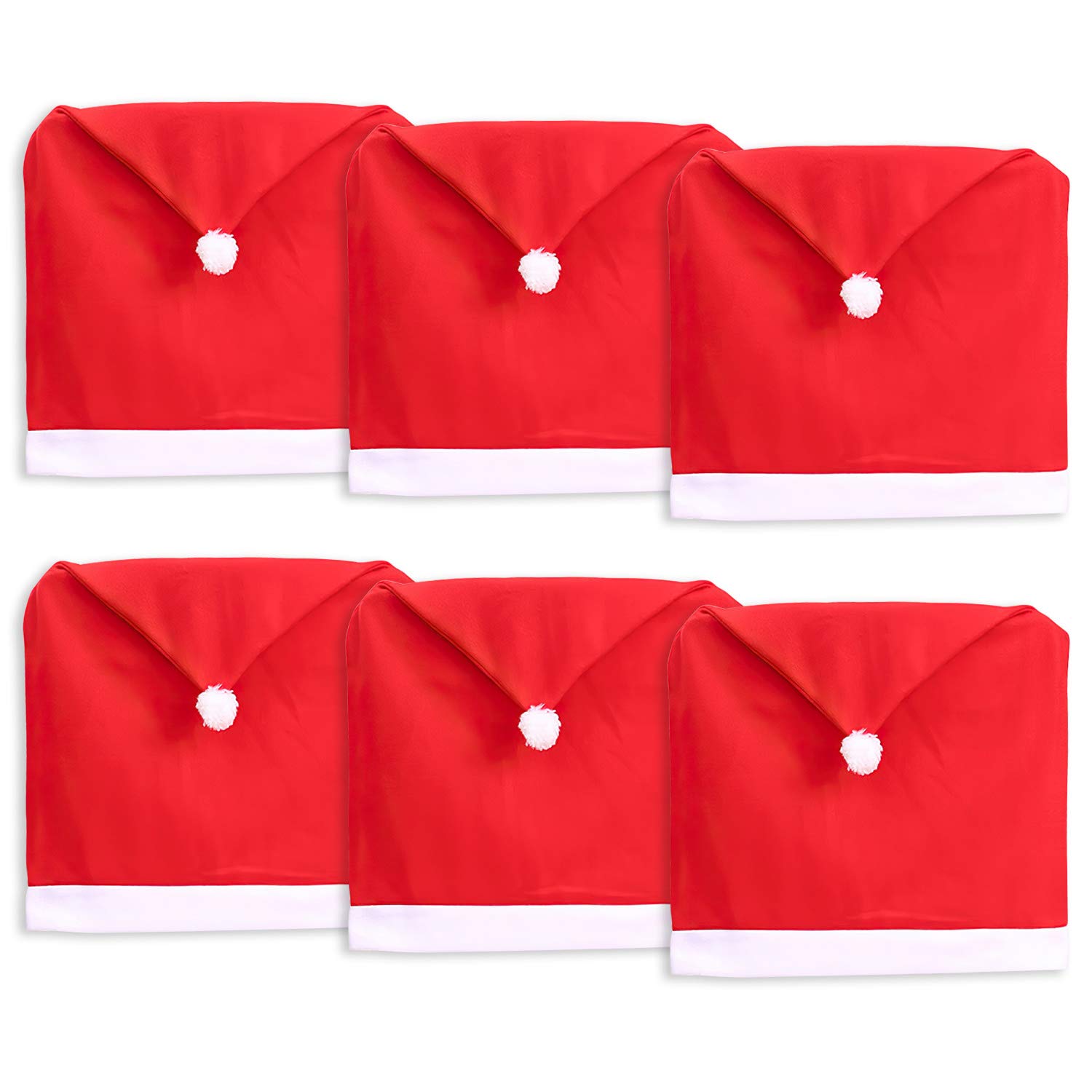 Jucoan 6 Pack Christmas Chair Covers, Red Santa Hat Chair Back Caps Slipcovers Xmas Holiday Decoration for Dinning Room Home Decor