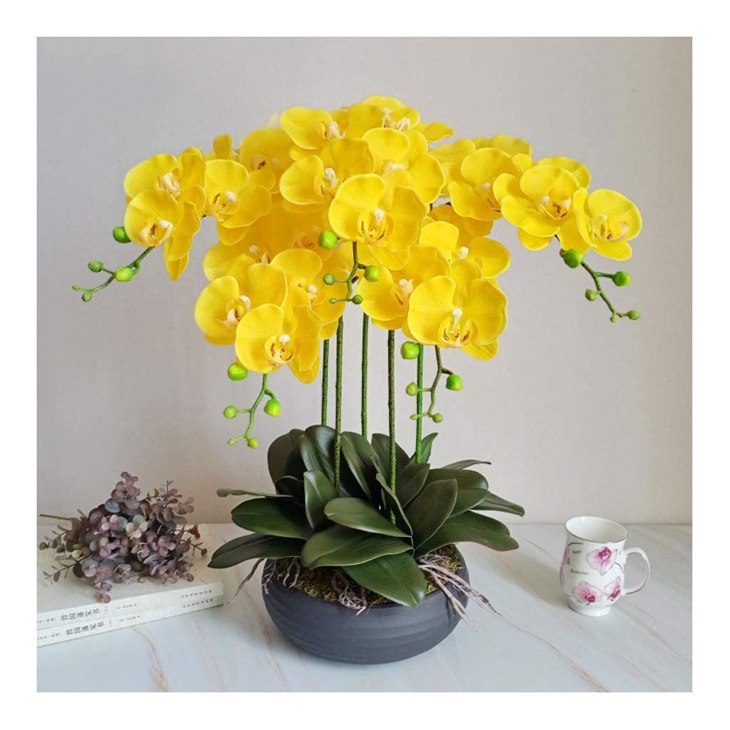 XDLEDMKIZ Artificial Flowers Faux Orchids Decoration - Real Touch Faux Phalaenopsis Flowers Arrangement, Simulation Orchids Potted With Vase, 5 Branches Orchids Bonsai For Hom