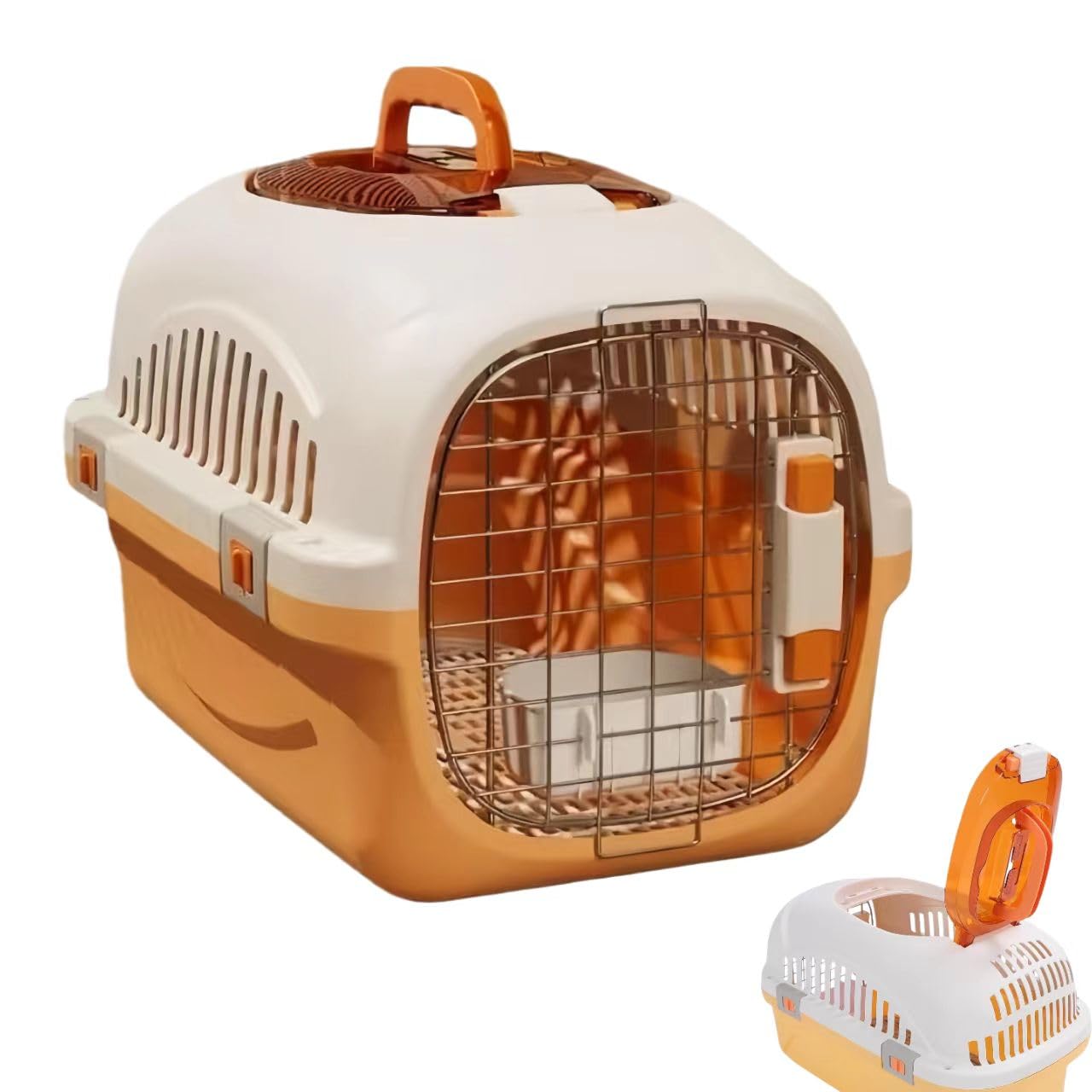 Hard Cat Carrier for Large Cats up to 20 lbs, Top Loading Plastic Pet Travel Kennel with Hard Shell, Metal Wire Door, Roof Petting Hatch and 360 Ventilation (Orange)