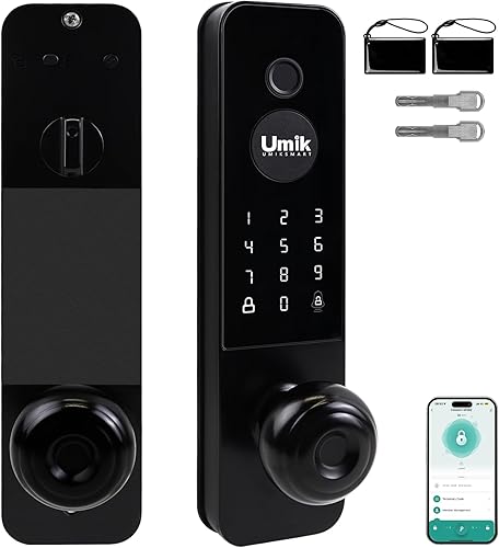 Cerradura de puerta inteligente, cerradura de puerta de huella digital sin llave con perilla, perilla de puerta inteligente electrónica con teclado