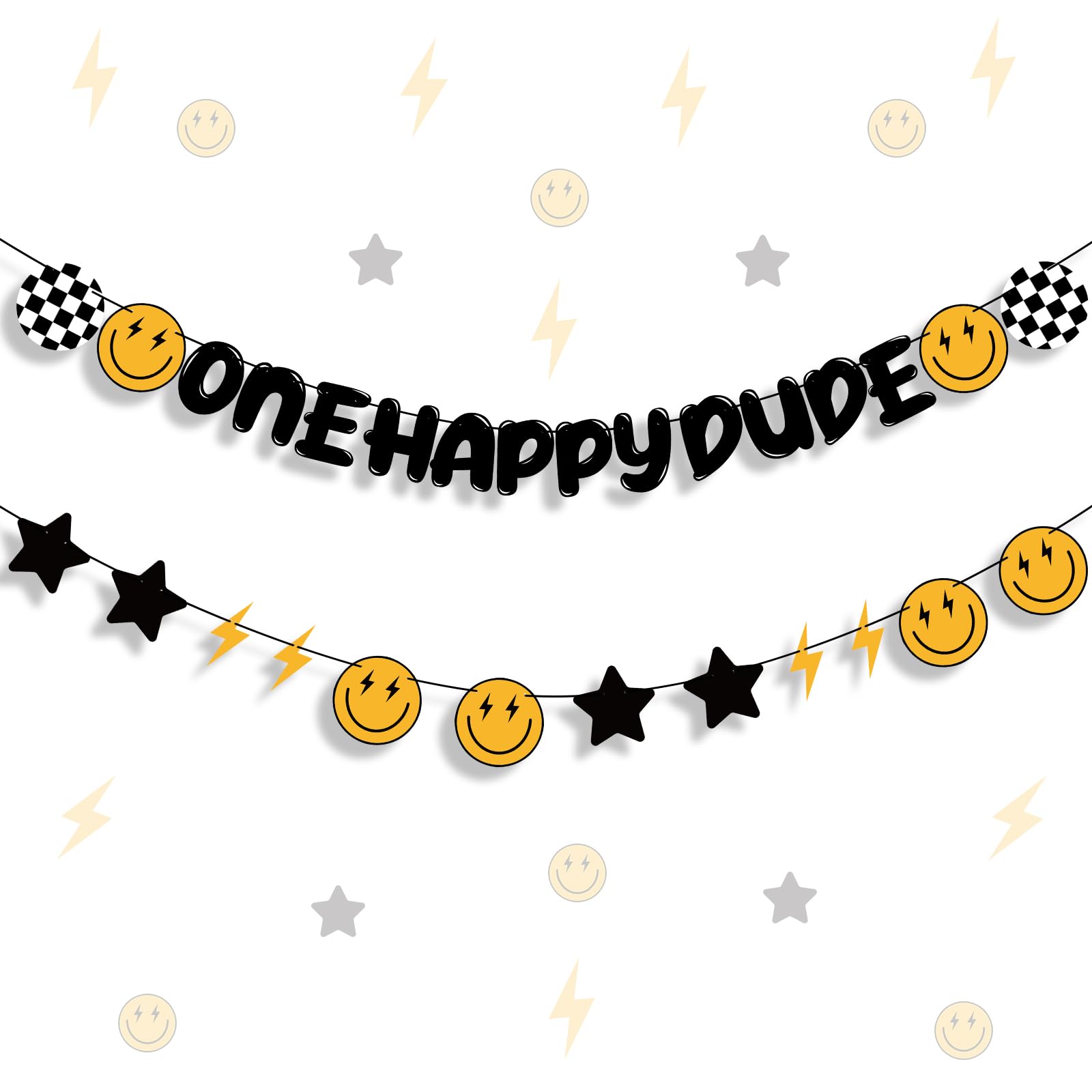 Crowye 28 Pcs One Happy Dude Birthday Decorations One Happy Dude 1st Birthday Banner Smile Face Hippie Happy First Birthday Banner for Baby Shower Birthday Party Decoration Supplies