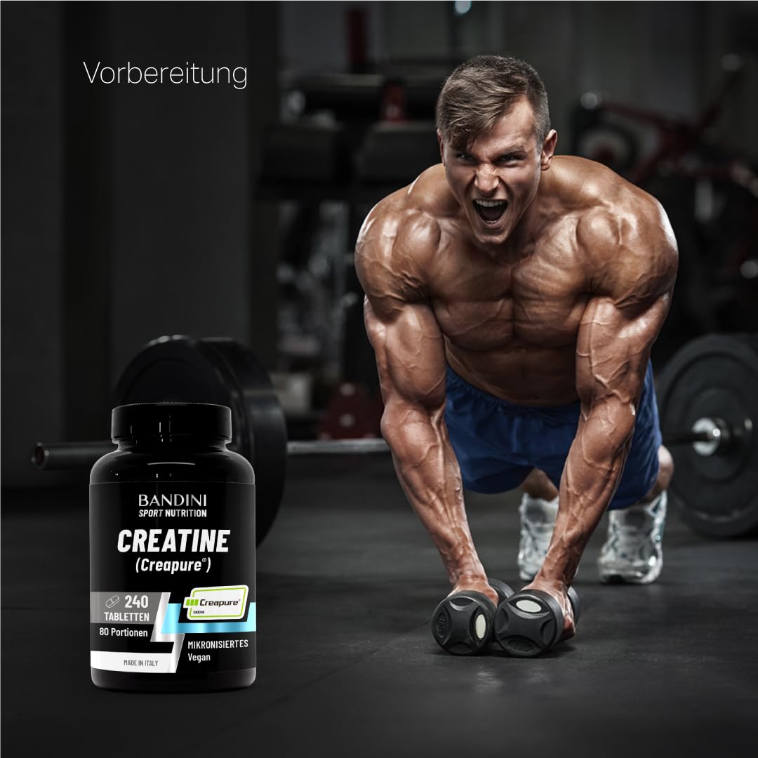 Bandini® Creatine CREAPURE® Monohydrate 240 Tabletten - Kreatin 3000mg - | Training, Sport, Gym und Pre Workout Supplement - 100% Vegan - Basierend auf Kreatinmonohydrat für ATP und Erholung