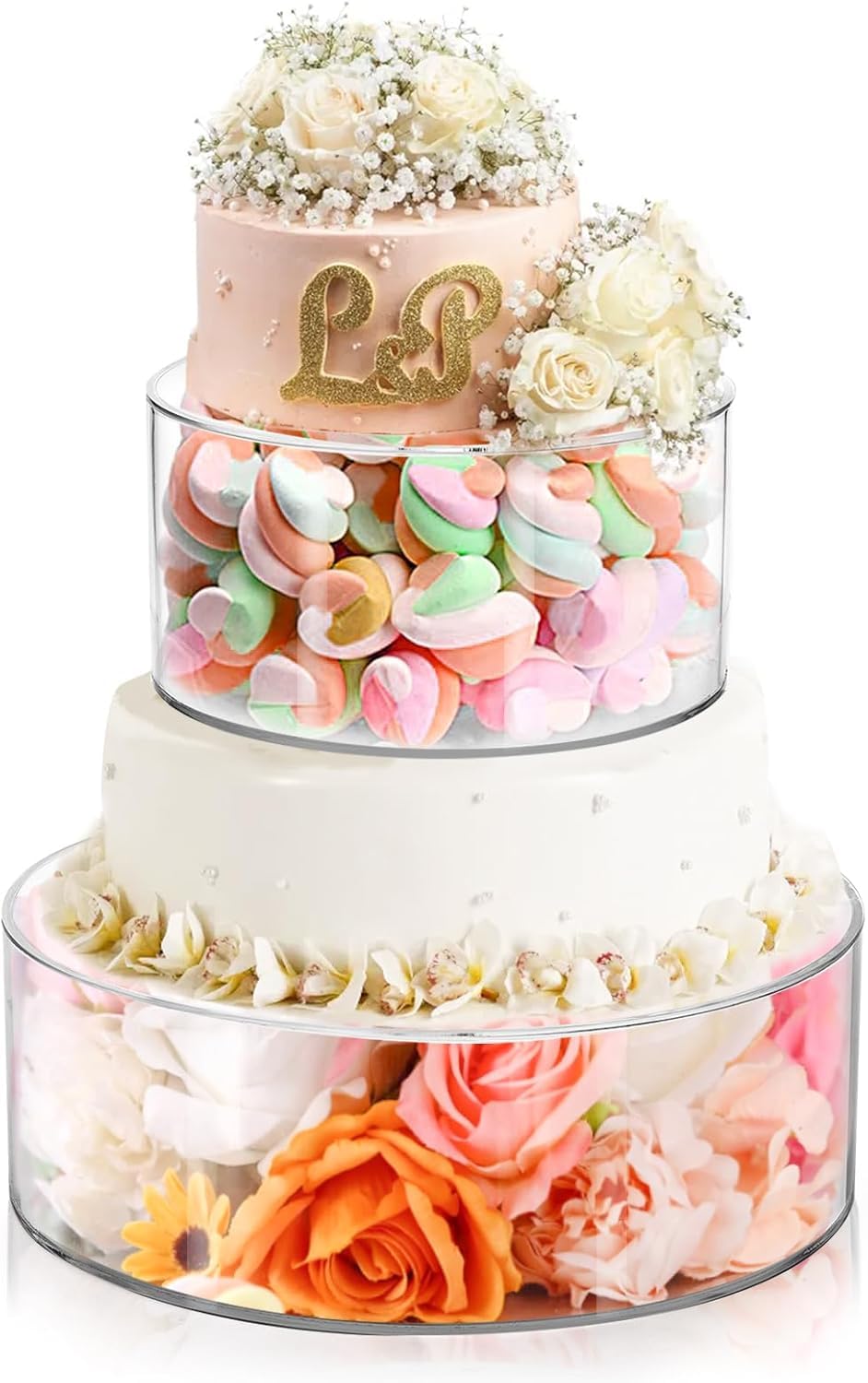 Befüllbarer Tortenständer 2 Etagen aus Acryl mit 2 LED Dekorativ, 2 Stück DIY Cake Stand, Kuchenständer, Torten Etagere, Desserttisch Displaybox für Geburtstags, Hochzeit und Feiertagsfeiern (2)