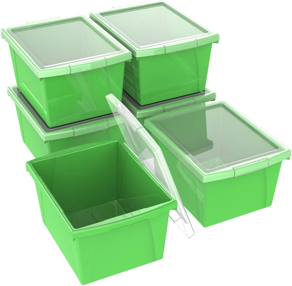 Storex 4 Gallon Plastic Storage Bin With Lid For Kids, Letter Size Green 6 Pack - View #3