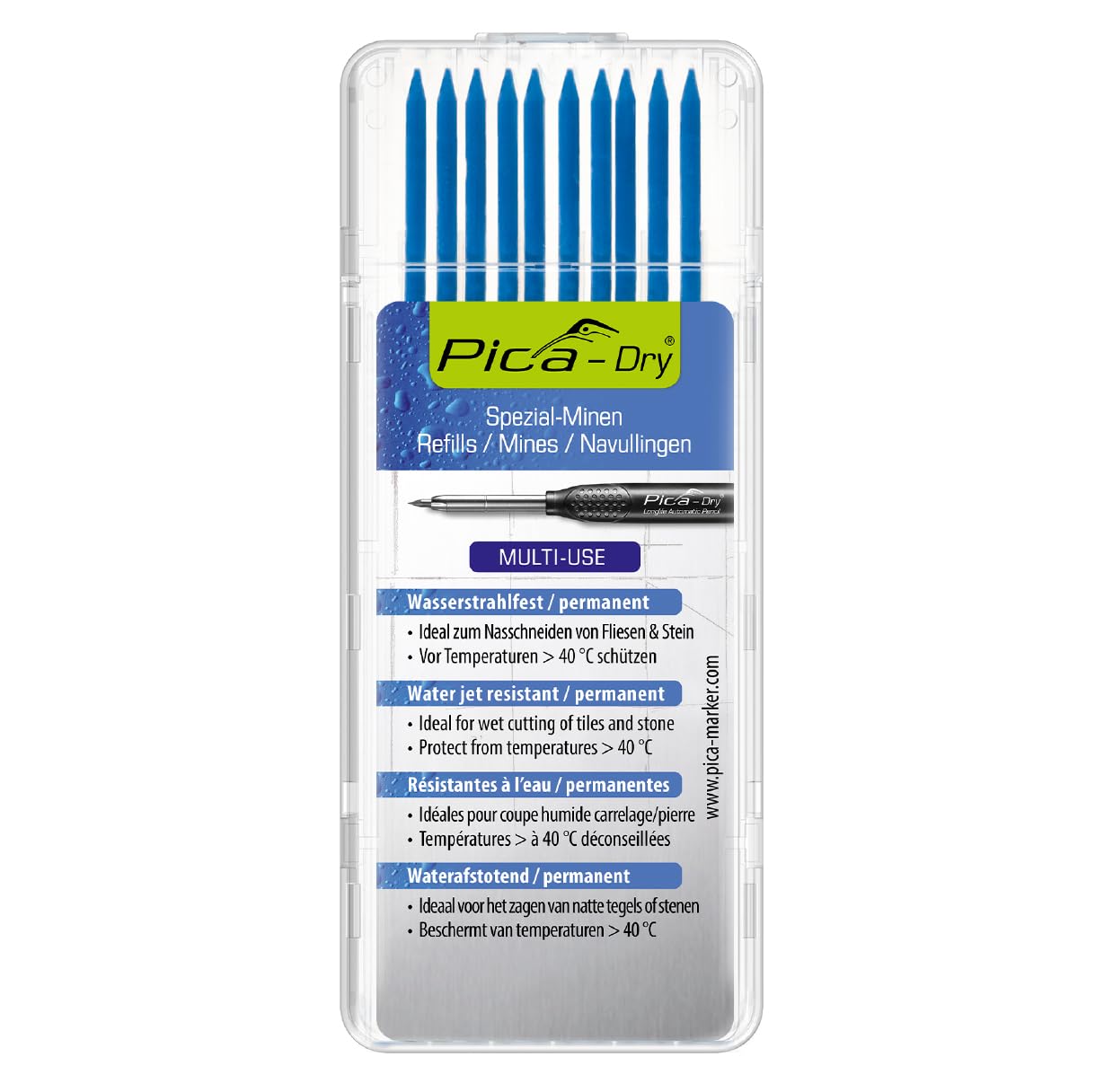 Pica 4041 Set of 10 Blue Refill Leads for 3030 Automatic Longlife Pencil