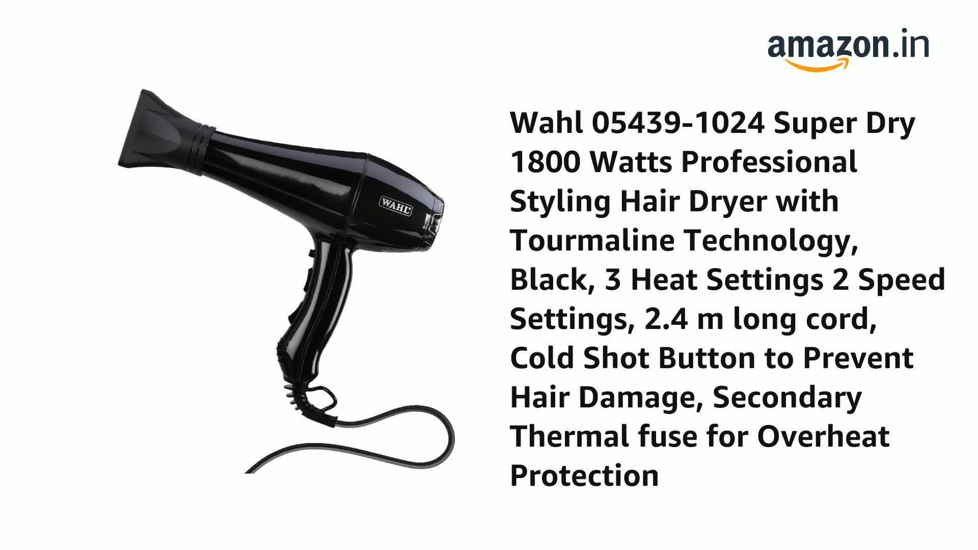 Wahl 05439-1024 Super Dry 1800 Watts Professional Styling Hair