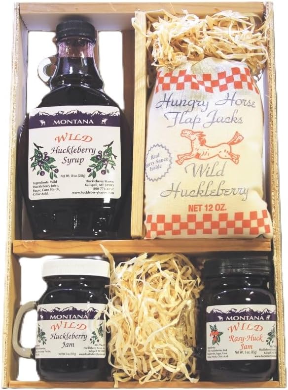 Deluxe Gift Crate: 10oz Huckleberry Syrup, 2-5oz Jams & 12oz Flap Jack Mix