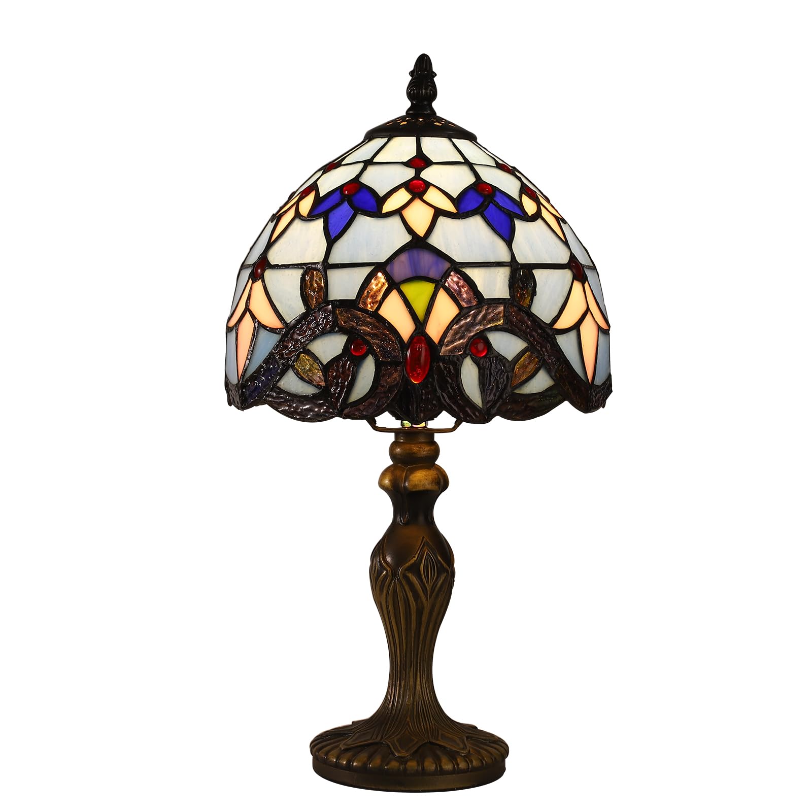 FUMAT Tiffany Table Lamp for Bedroom Bedside Nightstand Table Lamp 3 Light Colors LED Stained Glass Lamp Shade End Side Small Table Lamps for Living Room 8X8X15Inch Hotel Home Reading Desk Lamp