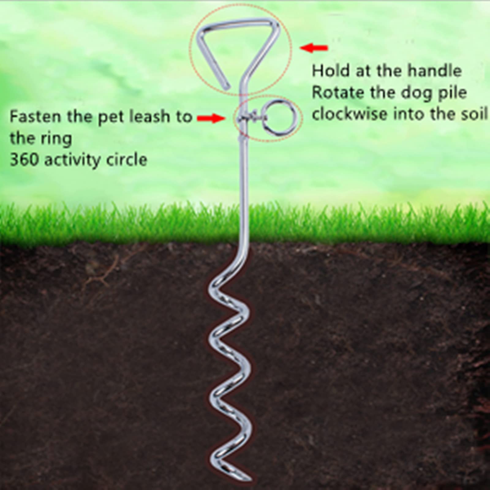 Piquet et câble d'attache pour chien en acier de qualité supérieure, avec piquet en spirale de 40,6 cm, pour extérieur, cour et camping, chiots et chiens de taille moyenne (5 m)