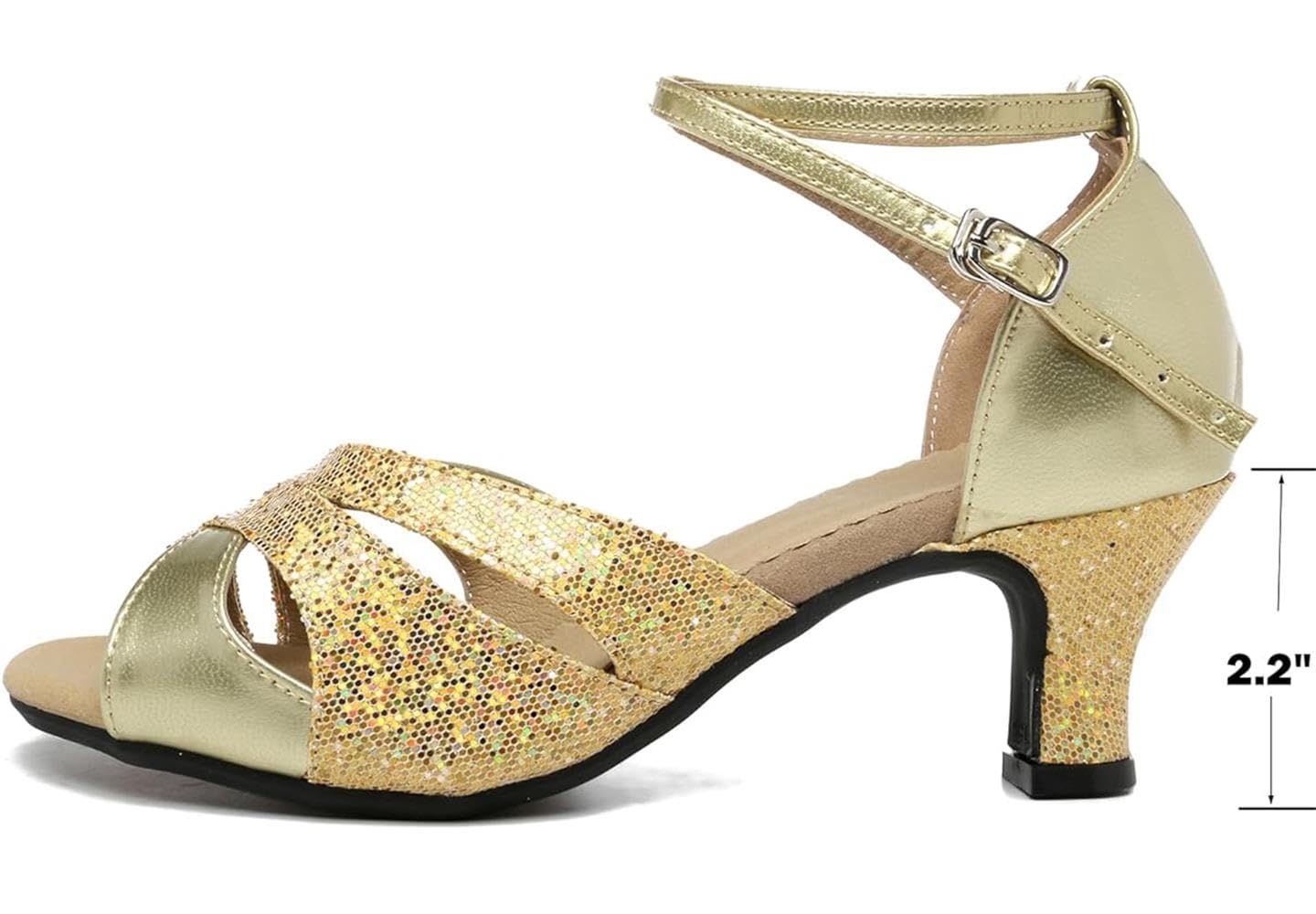 PPXID Women's Girls 2.2'' Heel Latin Dance Shoes Ballroom Salsa Tango Practice Performance Dance Shoes-Gold 3 US Size