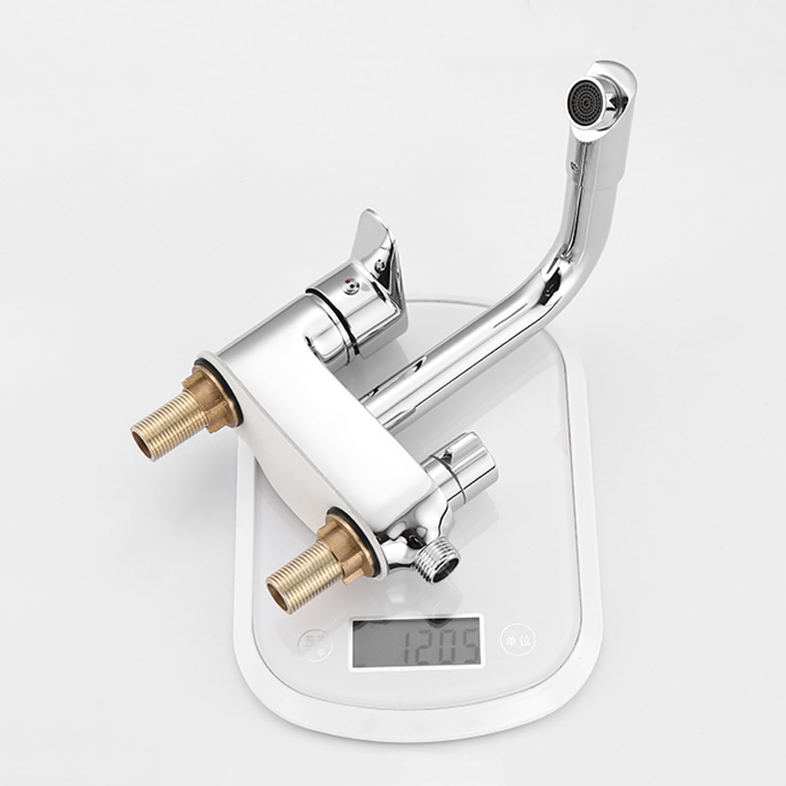 Grifo para Lavadora Grifo De Baño Doble Salida Grifos De Lavabo Latón Agua Fría Y Caliente,Plata