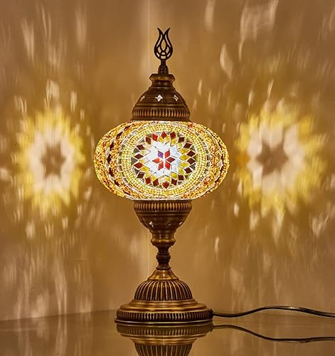 Miniatura 1 de DEMMEX Lámpara de noche de mosaico marroquí turco, estilo Tiffany, colorida lámpara de mesa de mosaicos de vidrio, hecha a mano, color ámbar