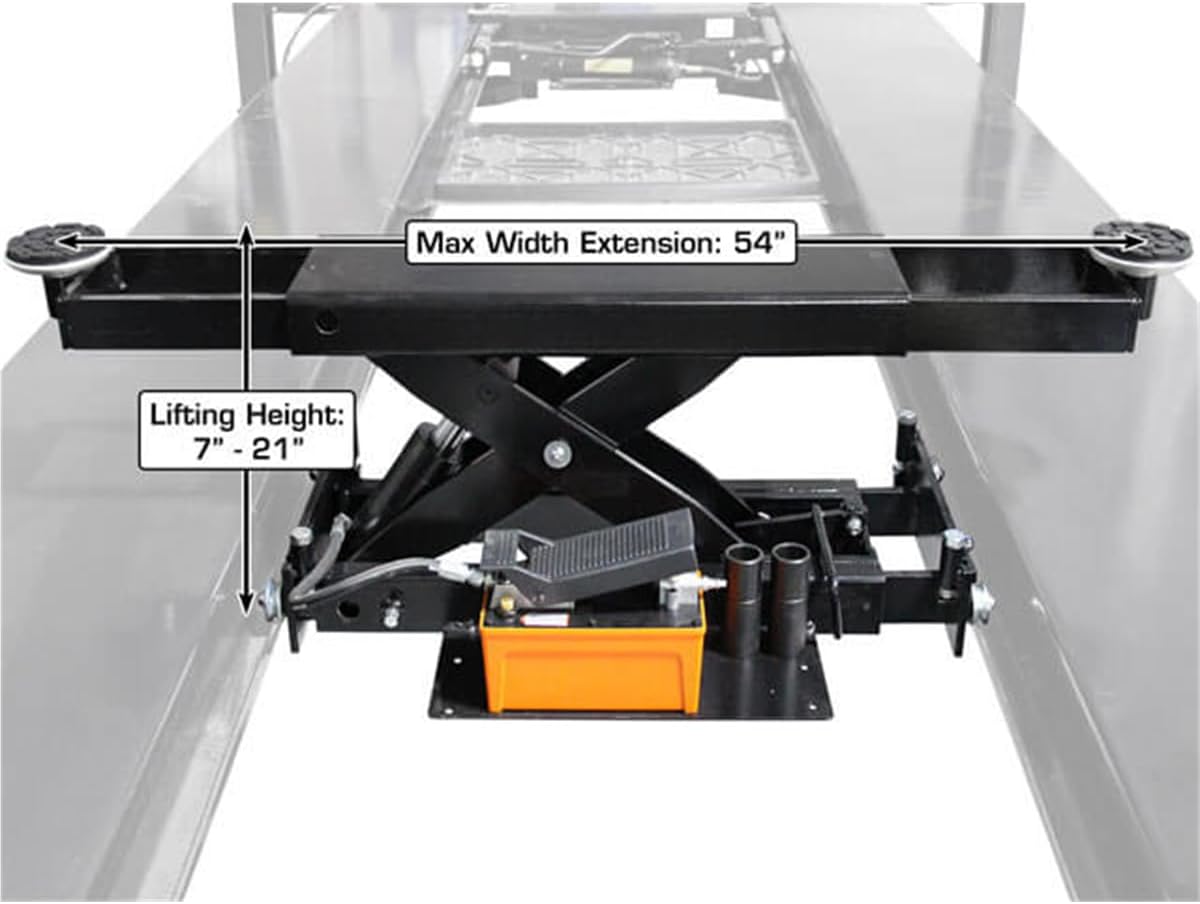 Atlas Automotive Equipment RJ6BK Rolling Bridge Jack, 6,000lb. Capacity, Air Hydraulic Operated, 70-115 PSI, Compact Size, Low Profile, Multiple Safety Lock Positions, Double Screw-Up Adapters, Black