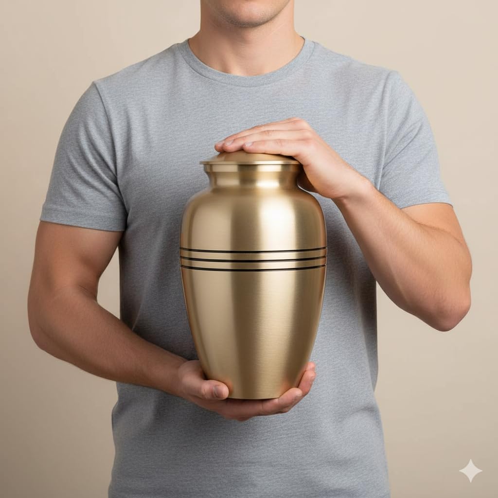 Dignity Gold Large Cremation Urn | Unique Brushed Gold Finish | Large