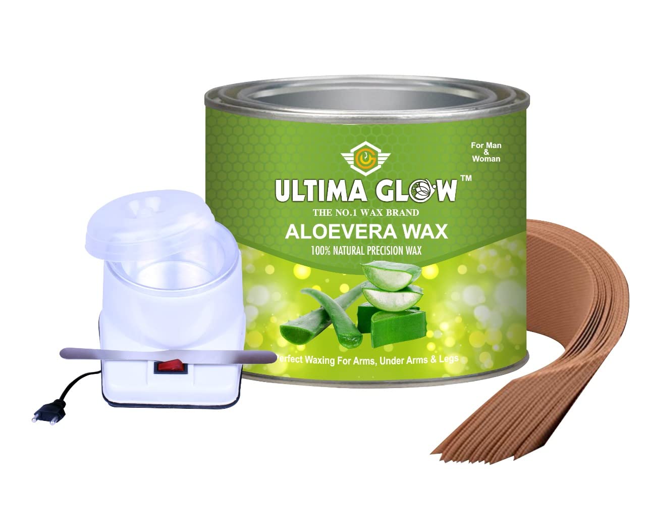 ULTIMA GLOW aloe Vera wax strip stick and heater 600g wax Oily to Normal Skin full body wax good for your skin wax