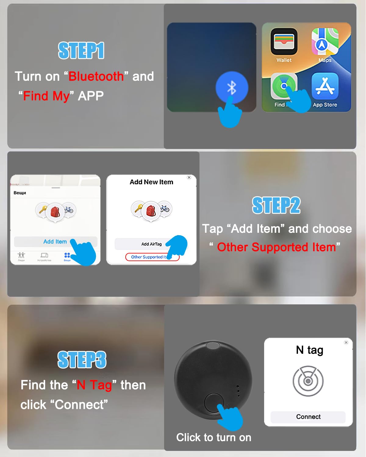 Air Tags-4 Pack, Bluetooth Keys Finder Luggage Tracker Works with Apple Find My APP, Item Locator for Luggage, Backpack, Suitcases, Black (iOS Only)