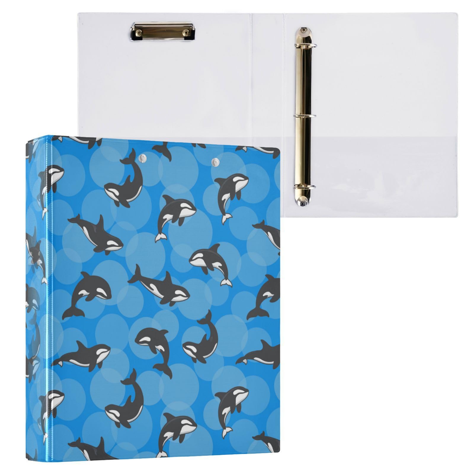 ALAZA 3 Ring Binder Orca Killer Whale on Blue Background Clipboard Round Ring Binder Holds 1.5 Inch Three Rings Binder Heavy Duty Binders for School Office Supplies, 1Pack โ image 1