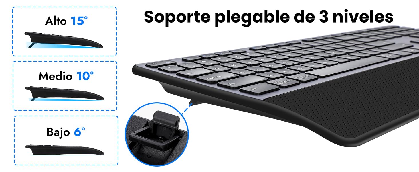 CITLLA M9100 Teclado y Ratón Inalámbrico Combo -Retroiluminado Recargable Ergonómico, Soporte Ajustable y Reposamuñecas, 4 Niveles dpi Hyper-Fast Scrolling Ratón Silencioso para Ordenador PC Portátil