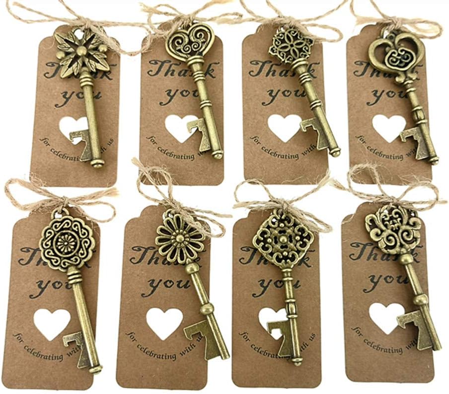 Buy 1 get 1 80pcs Skeleton Key Bottle Opener Wedding Party Favor Souvenir Gift with Escort Tag and Jute Rope(Bronze Tone,8 styles)