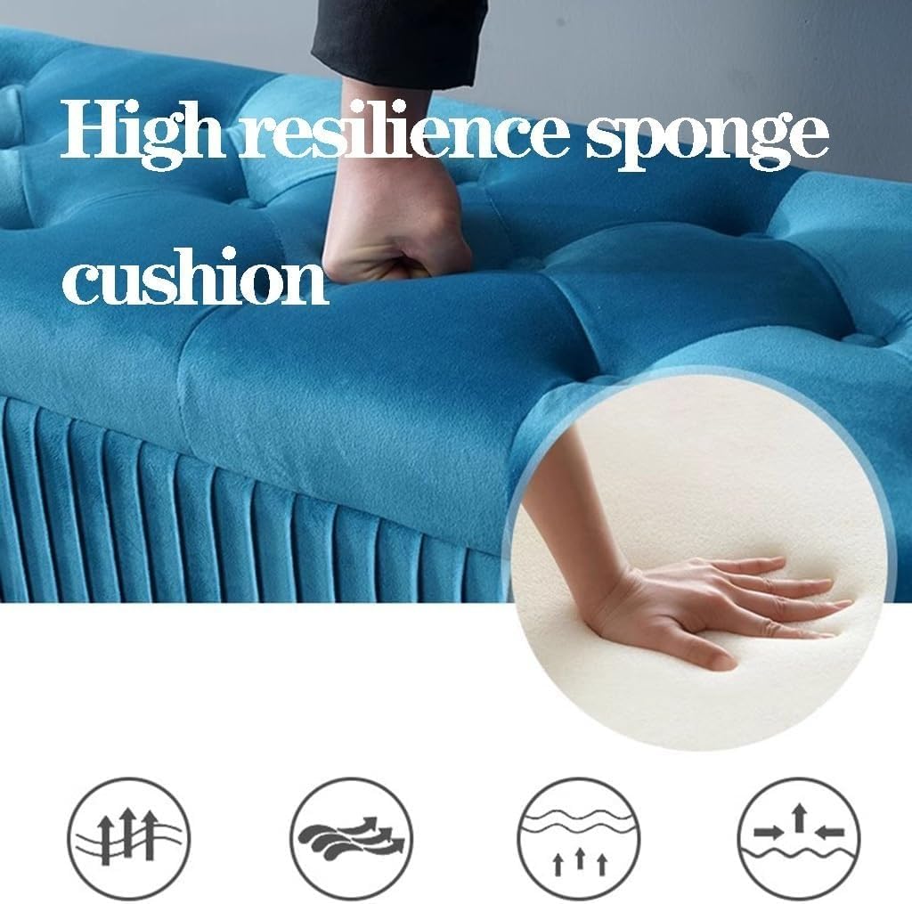 Taboret ze schowkiem Velvet, tapicerowany puf Extra Long ze złotymi nogami, tapicerowany puf do salonu(Green,80cm)