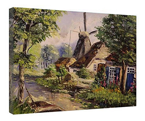 Impression sur toile Village magique avec cadre en bois prêt à poser 40x50 cm